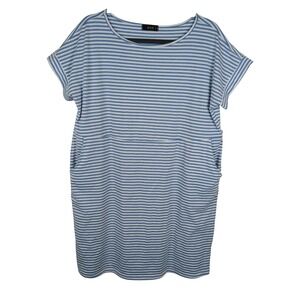 UVN Women Blue White Striped T-Shirt Dress Short Sleeve Pockets XL Nautical